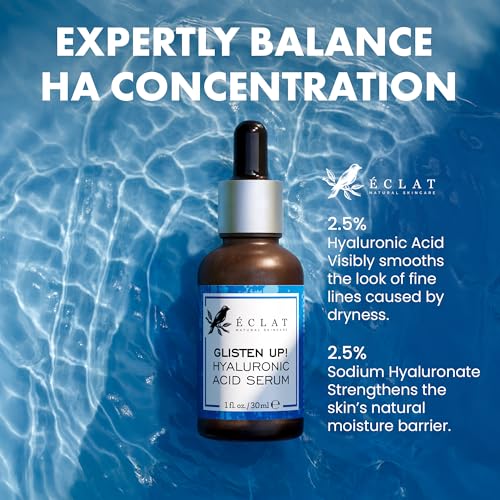 Eclat Skincare Hydrating Hyaluronic Acid Serum for Face – 2.5% Hyaluronic Acid + 3% B5, Green Tea & Jojoba Oil - Moisturizing & Plumping Formula for Radiant & Smoother Skin 1 Fl Oz