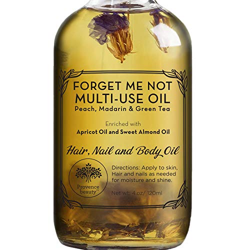 BEAUTE DE PROVENCE Multi-Use Oil for Face, Body and Hair - Forget Me Not - Organic Blend of Apricot, Vitamin E and Sweet Almond Oil Moisturizer for Dry Skin, Scalp and Nails - 4 Fl Oz
