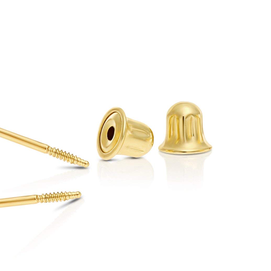 14k Yellow Gold Solitaire Round Cubic Zirconia Stud Earrings in Secure Screw-backs (5mm)…