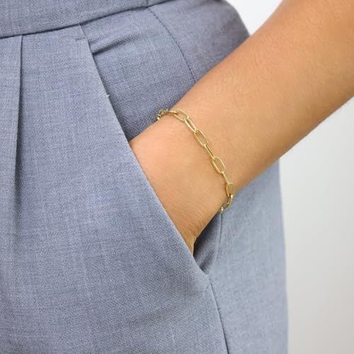 Nuragold 14k Real Yellow Gold 4mm Paperclip Chain Cable Link Bracelet - 8"
