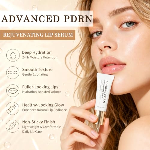 PDRN Lip Serum, Advanced PDRN Rejuvenating Hydrating Lip Balm, Hyaluronic Acid Lip Moisturizer Plumping for Dry Cracked Dark Lips, Gentle Exfoliation Smoothing Lip Treatment Overnight Cream, 0.33 OZ