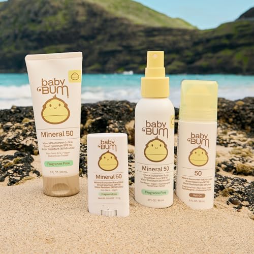 Sun Bum Baby Bum Mineral SPF 50 Sunscreen Stick - Hawaii 104 Act Compliant (Without Octinoxate & Oxybenzone) - UVA/UVB Face and Body Protection - Unscented for Sensitive Skin - Travel Size - 0.45 Oz