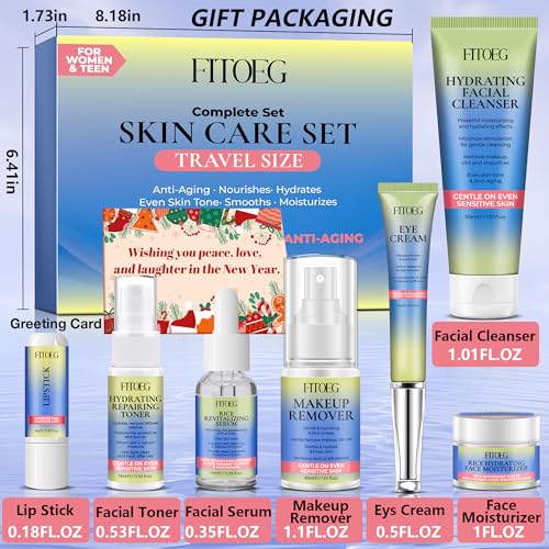 Skin Care for Teens,Gentle Hydrating Skin Care Set Kit with Clean Ingredients,Daily Facial Skincare Set for Teens Kids Women,Skincare Gift Set for Teenage Girls Women Travel Size Toiletries Essentials