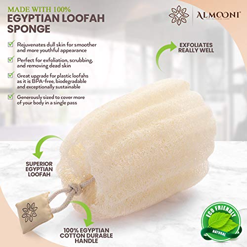 ALMOONI Natural Loofah Body Scrubber, Egyptian Loofah Sponge, 3 Count