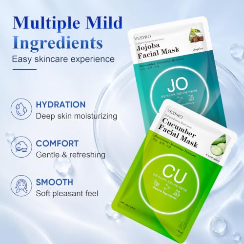 48 Pack Sheet Face Masks Skincare for Women, Moisturizing & Hydrating