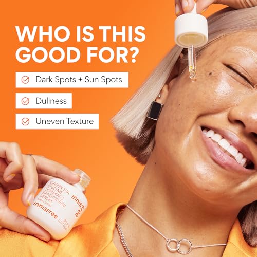 Innisfree Green Tea Enzyme Vitamin C Serum for Brightening | Sunspots, Post-Breakout Marks and Dark Spot Correction | Hydrating Korean Face Serum for Radiant Glow, 1.01 Fl Oz