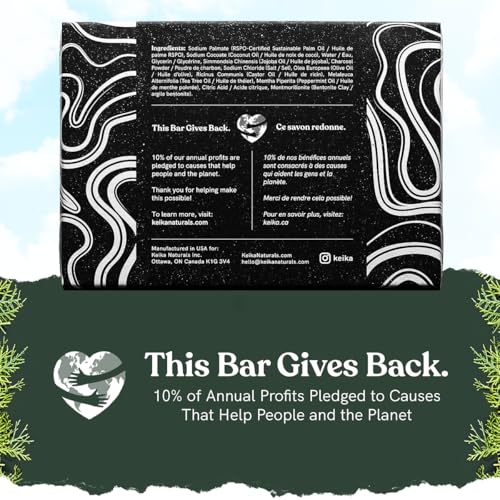 Keika Charcoal Black Soap Bar for Eczema, Psoriasis, Face, Body, Men Women Teens with Oily Skin, 5 oz.