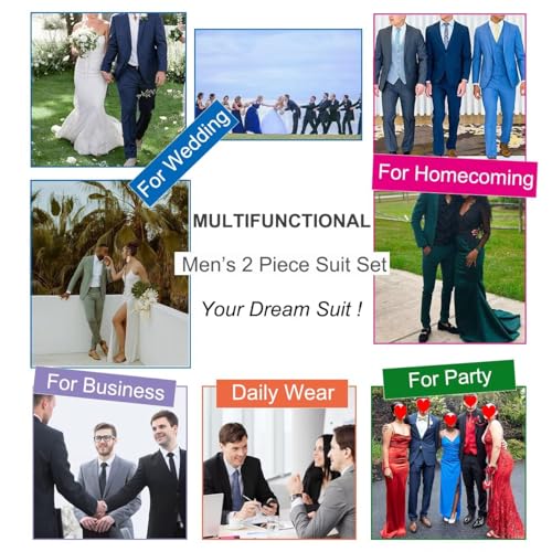 Men Suits Slim Fit 2 Button Men's Suits Solid Champagne Business Suit Blazer Pants for Men Groomsmen Wedding Mens Tuxedo for Prom M