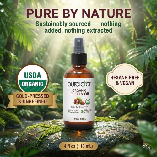 PURA D'OR ORGANIC Jojoba Oil (16.9 Oz GLASS BOTTLE) USDA Certified - 100% Pure & Natural