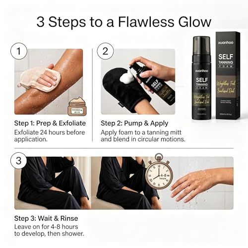 Self Tanning Mousse,Vegan Express Self Tanner,Sunless Tanner,Streak Free,Fast Drying&Moisturizing,Quick Natural Golden Tan for All Skin Types,200ml/6.7 fl oz