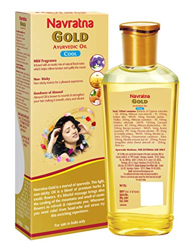 Navratna Gold Ayurvedic Hair Oil | with 24K Gold & 9 Ayurvedic Herbs | Lightweight, Non-Greasy & Fast-Absorbing | Relaxing Head Massage Oil | Deeply Nourishes Hair | 6.76 Fl Oz (200ml)