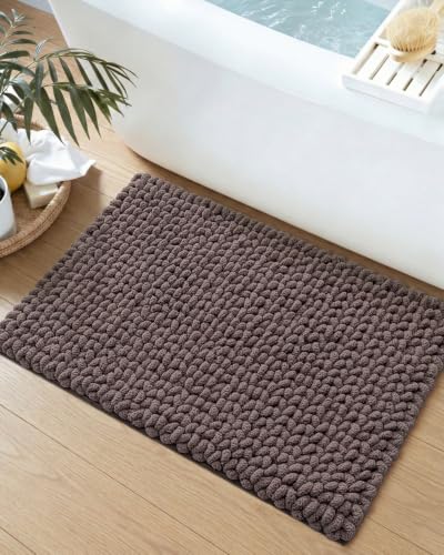 DEXI Bathroom Rug 36x24, Non Slip Washable Chinelle Bath Mat, Light Grey