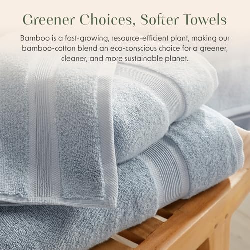 Springtree Home Luxury Bamboo Rayon Plush Bath Towel Set | 4-Pack| Blue Fog
