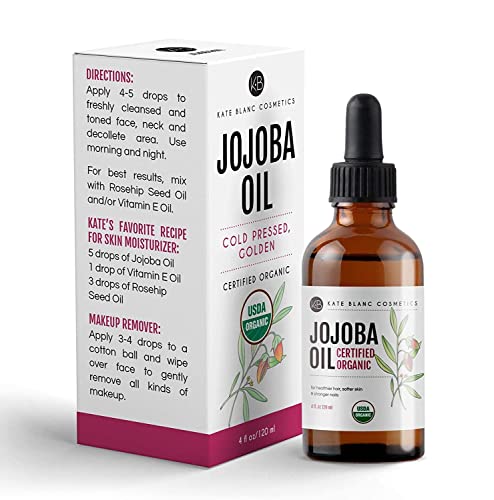 Kate Blanc Cosmetics Organic Jojoba Oil for Hair, Skin, Face, Nails (4oz)