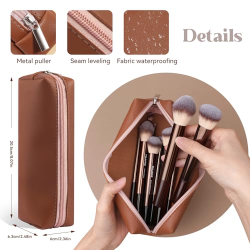 MAANGE 13 PCS Makeup Brushes Professional Make Up Brushes Premium Synthetic Powder Concealers Brushes Travel Makeup Brush Set with Case (Coffee)