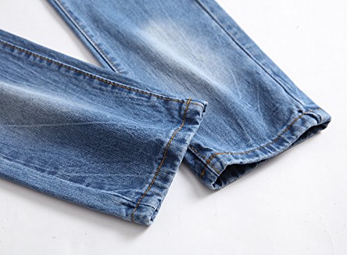 Enrica Men's Ripped Distressed Destroyed Slim Straight Fit Washed Denim Jeans