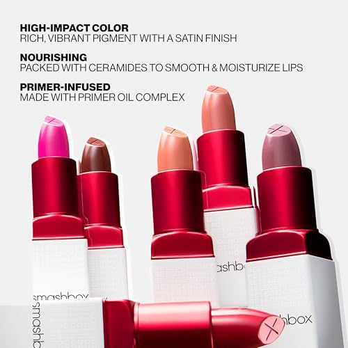 Smashbox Be Legendary Prime & Plush Lipstick | Creamy Satin Lipstick with Peptide-Infused Primer Oil Complex & Moisture-Boosting Ceramides, Literal Queen, 0.14 Ounce