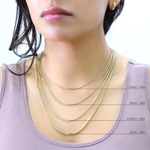 Nuragold 10K Real Yellow Gold Round Box Venetian Link Chain Necklace - 1.5mm,22"