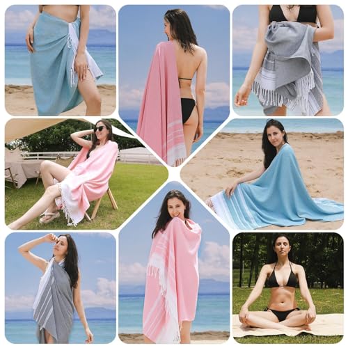 Genovega 6 Packs Oversized Turkish Beach Towels Set Towel Bulk 74"x38" Extra Large Quick Dry Sand Free Light Swim Bath Camping Pool Towel Travel Blanket Essentials Cruise Accessories Adult Vacation
