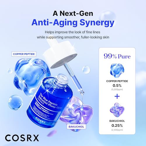 COSRX The Blue Copper Peptide Bakuchiol Serum, Glow & Plumping, 1.69 Fl Oz