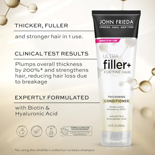 John Frieda ULTRAfiller+ Thickening Conditioner, Strengthening Conditioner for Damaged or Thin Hair, Infused with Biotin and Hyaluronic Acid to Strengthen Hair for Thicker Fuller Results, 8.3 Oz