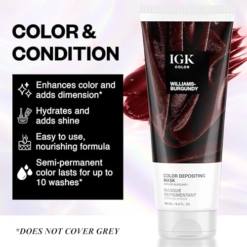 IGK Williams Burgundy Hair Gloss + Semi-Permanent Depositing Mask, 6 Oz