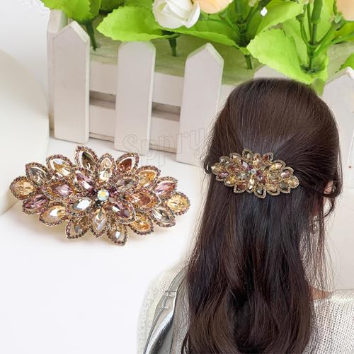 Sppry Large Gold-plated Rhinestone Hair Barrette, Colorful