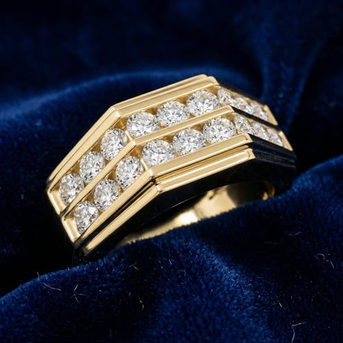 P3 POMPEII3 Pompeii 1 1/2Ct Men's Multi-Row Diamond Ring in 10k Yellow Gold - Size 8