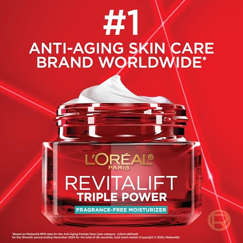 L'Oreal Paris Revitalift Triple Power Anti-Aging Face Moisturizer, Fragrance Free, Pro Retinol, Hyaluronic Acid & Vitamin C to Reduce Wrinkles, Firm & Brighten Skin, 2.55 Oz