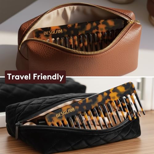 BESGLAM Wide Tooth Comb for Curls & Thick Hair - Large Detangling Comb for Women, 6 Inch Full-hand Length Acetate (Anti-Static), Wet/Dry Use, Reduces Breakage, 2 Pack (Tortoise & Tokyo)