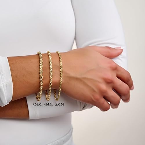 Abbie+Cleo 10K Real Gold Rope Chain Bracelet for Men and Women - Cadena de Oro para Hombres y Mujeres - (10k - 5mm - 9 Inch)