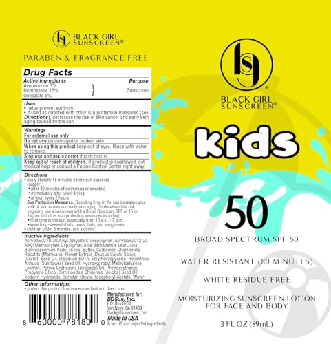 Black Girl Sunscreen Kids SPF 50 Lotion for Face & Body - 6 Fl Oz