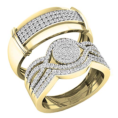 Dazzlingrock Collection 0.65 Cttw Round White Diamond Men's and Women's Engagement Ring Trio Set, 14K Solid Yellow Gold