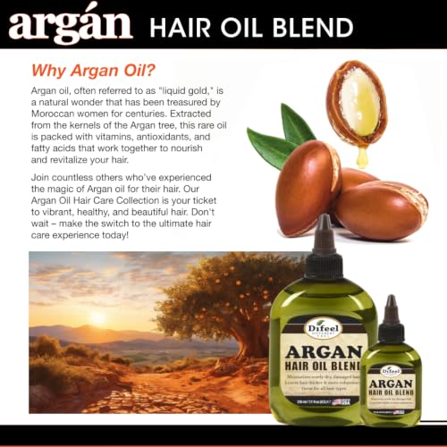 Difeel Argan Hair Oil Blend 7.1 Ounce - for Dry & Damaged Hair, Helps Improve Shine, Softness & Manageability, Lightweight Hair Treatment