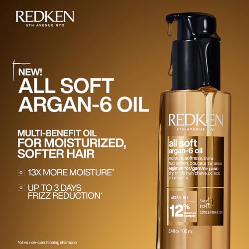 Redken All Soft Argan-6 Hair Oil – For Softness & Shine, 1.6 Fl Oz
