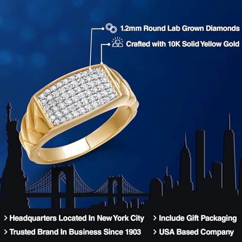 Gem Stone King 10K Gold Lab Grown Diamond Pave Ring for Men (Size 7)