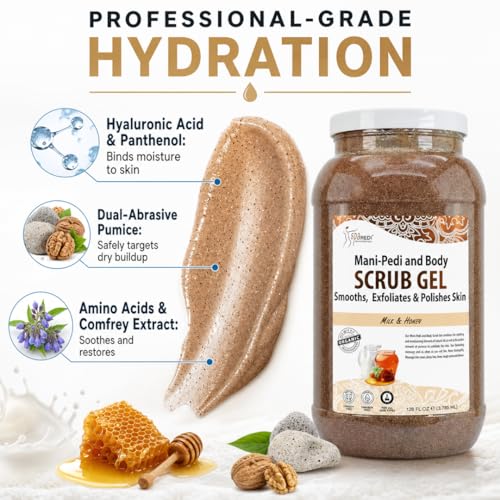 SPA REDI Pumice Callus Scrub Gel – Dual-Action Exfoliant for Rough & Dry Feet | Hyaluronic Acid, Amino Acids, Panthenol & Comfrey Extract | Cruelty-Free | Professional Salon & Home Use | 128 oz