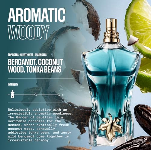 Jean Paul Gaultier Le Beau Eau de Toilette for Men - Long Lasting Addictive Aromatic Woody Men's Cologne with Bergamot, Coconut Wood & Tonka Bean - Designer Fragrance Travel Spray, 0.34 oz