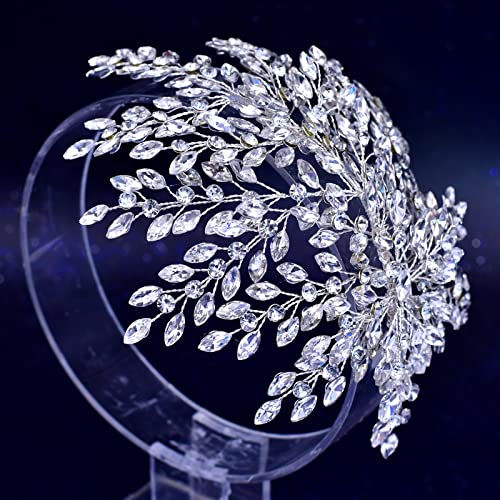 TRiXY Wedding Headband Bridal Hair Pieces Rhinestone Hair Accessories for Brides and Bridesmaids Party Headpieces for Women Silver HP438