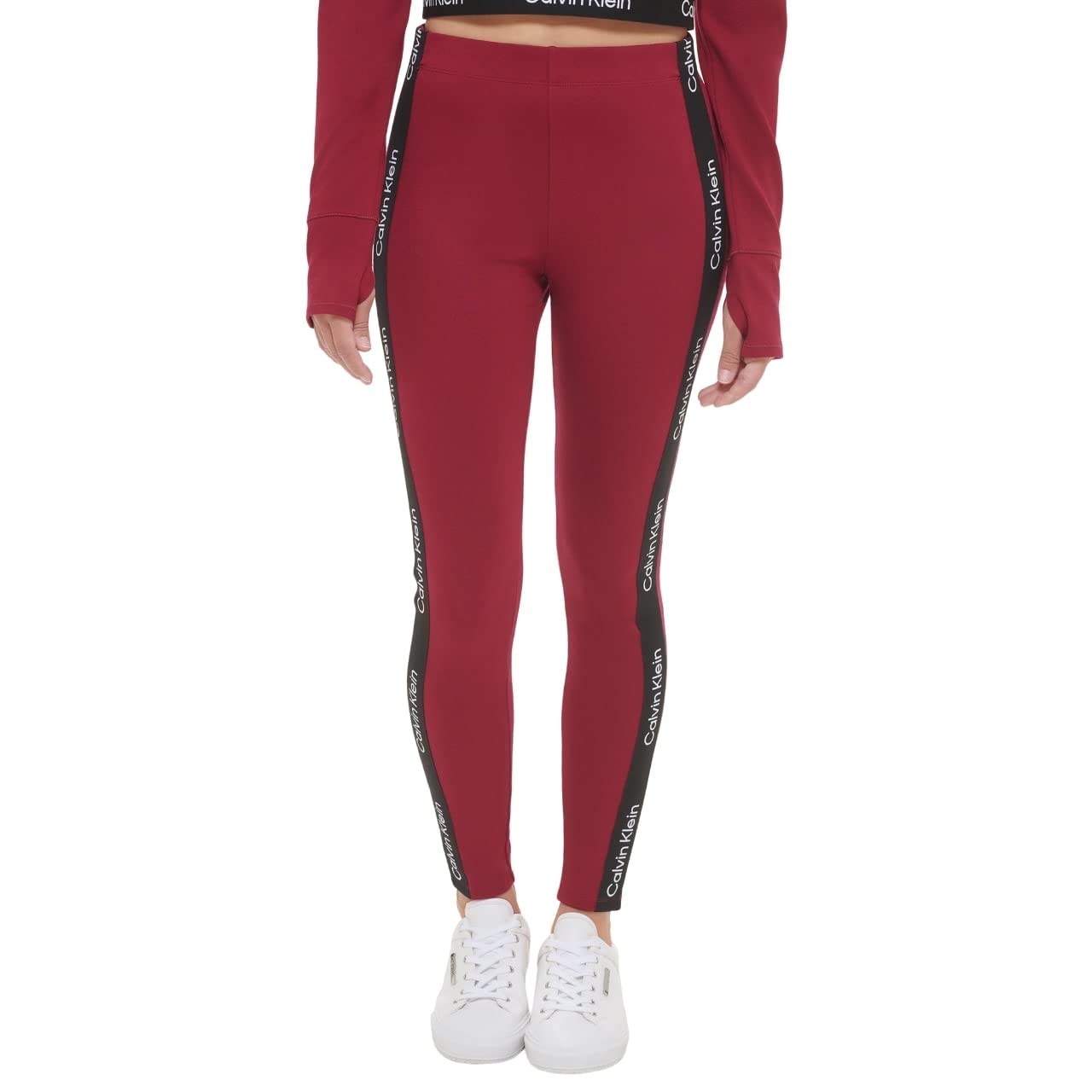 Calvin Klein Performance Women's High Waisted Logo Leggings, Chianti, Large