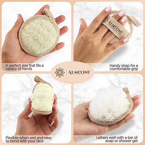 ALMOONI Natural Loofah Face Scrubber, Egyptian Facial Pads, 6 Count