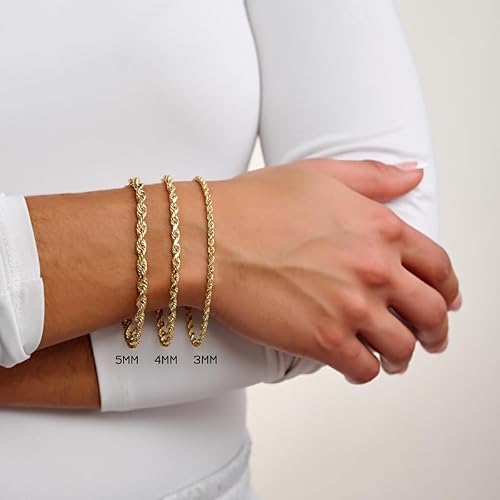 Abbie+Cleo 10K Real Gold Rope Chain Bracelet for Men and Women - Cadena de Oro para Hombres y Mujeres - (10k - 4mm - 9 Inch)