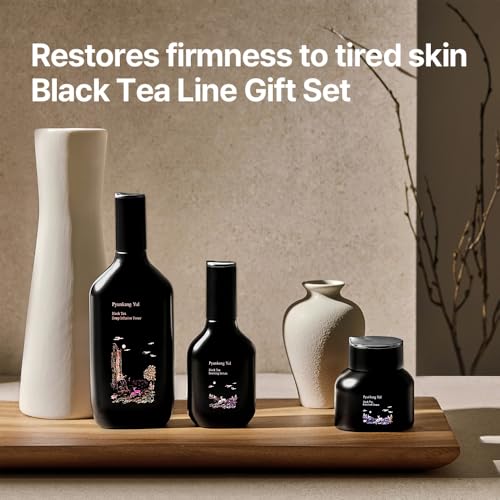 Pyunkang Yul PKY Black Tea Line Gift Box Set, Deep Nurishment for Anti-aging, Rich Moisture Toner, Revitalizing Serum & Condensed Nourishing Cream, Zero-Irritation, Korean Skincare (3-item set)