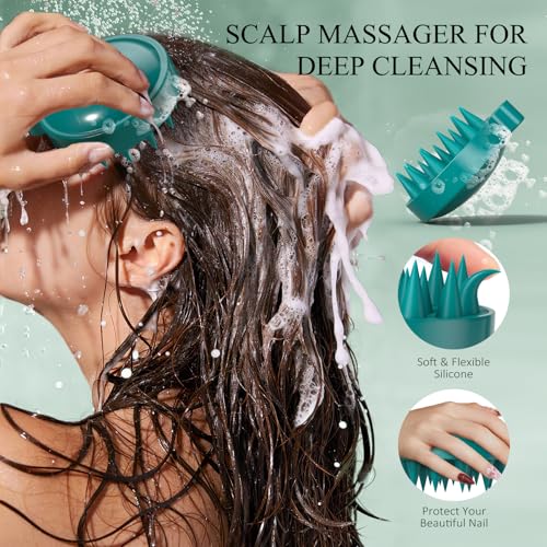 VOERUY Scalp Scrub, Rosemary Scalp Exfoliator Scrub Shampoo, 2-in-1 Scalp Treatment with Mint Oil, Hair Treatment to Clarify and Remove Build Up with Silicone Scalp Massager, 10.6oz/300g