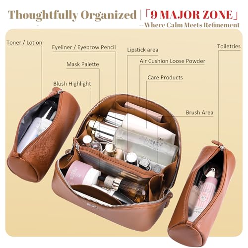 BOYATU Genuine Leather Travel Makeup Bag: Hand-made 3 Pcs Set Cosmetic Bags