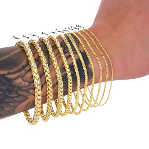 Nuragold 14K Real Yellow Gold Franco Solid Diamond Cut Chain Bracelet - 1.7mm,7"
