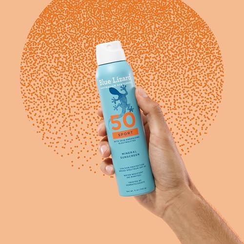 BLUE LIZARD Sport Mineral Sunscreen Spray SPF 50+, Dermatologist-Recommended Brand, Broad-Spectrum UVA/UVB Protection, Water-Resistant, Zinc Oxide Formula, Vegan, 5 fl oz