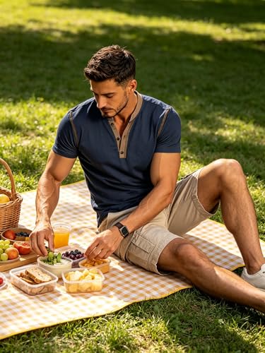 Mens Casual Short Sleeve Henley Shirts Classic Summer T-Shirt v Neck Lightweight Tee Navy