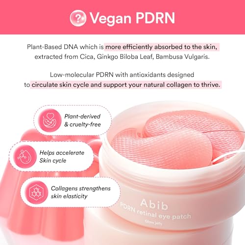 Abib PDRN Retinal Eye Patches for Rejuvenating & Puffy Eyes with Glow Jelly, Niacinamide, 60 Count, Korean Skin Care