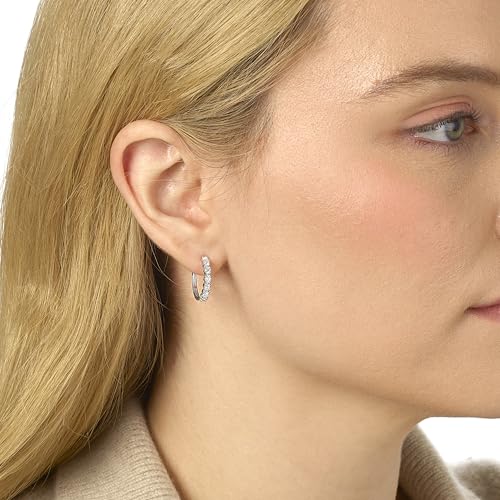 Carbon Atelier IGI Certified 1/2 Carat Lab Grown Diamond Huggie Hoop Earrings for Women in 10K White Gold (I-J, SI1-SI2, 0.50 cttw) Hinged Hoops